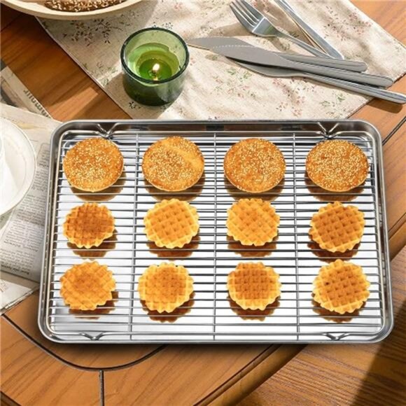 Wildone Baking Sheet & Rack Set [2 Sheets + 2 Racks], Stainless Steel Cookie - Picture 6 of 7